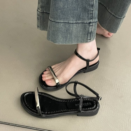 Damen elegante Sandalen mit schimmerndem Riemen und rutschfester Sohle EB