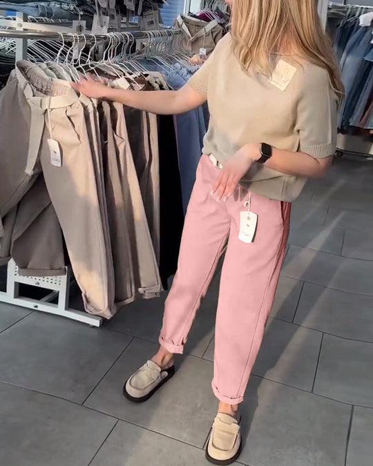Damen Chinohose mit elastischem Bund und modernen Details Heidi-Mode