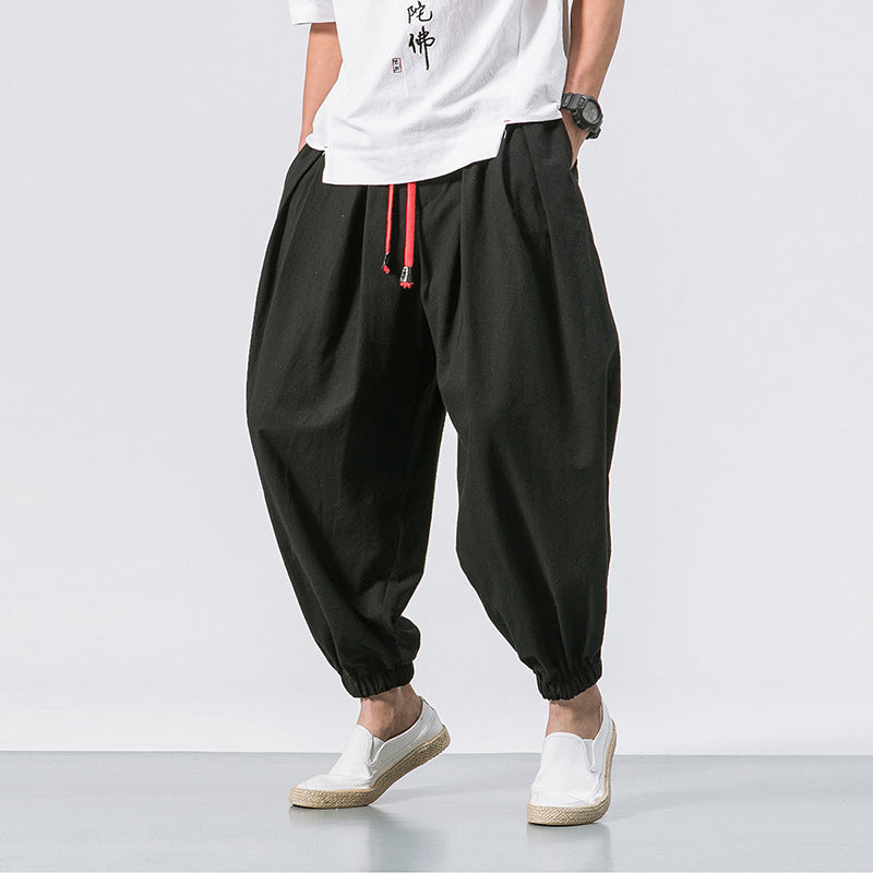 Herren nan lässige Leinen-Joggerhose mit Tunnelzug, strukturierter Oberfläche und elastischen Bündchen EB