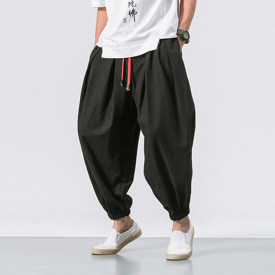 Herren nan lässige Leinen-Joggerhose mit Tunnelzug, strukturierter Oberfläche und elastischen Bündchen EB
