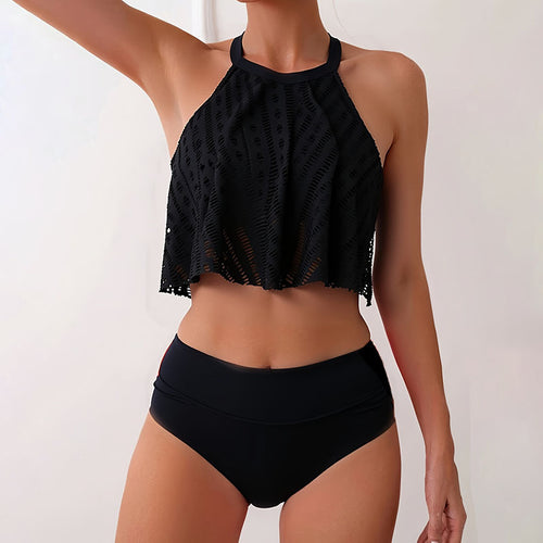 Damen Crop-Top Bikini mit luftiger Häkelstruktur EB