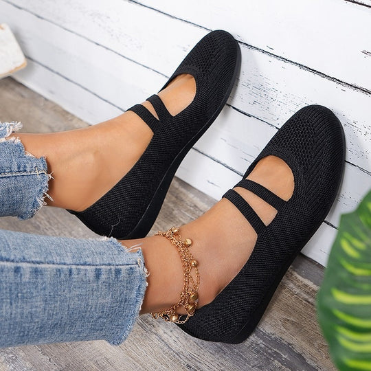 Damen Bequeme und luftige Ballerinas mit verstellbaren Riemen EB