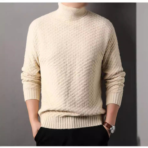 Herren Strickpullover mit hohem Kragen und strukturiertem Design EB