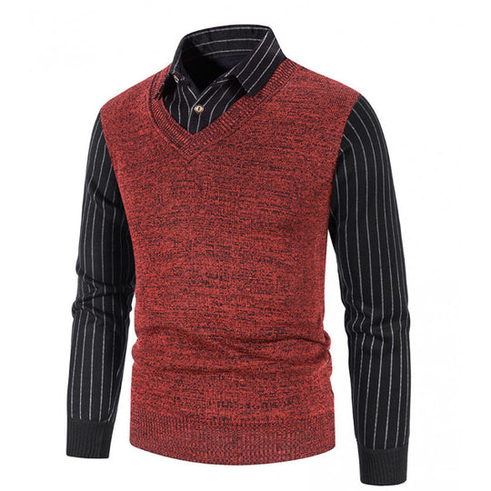 Herren Strickpullover mit V-Ausschnitt und kontrastierenden Ärmeln EB
