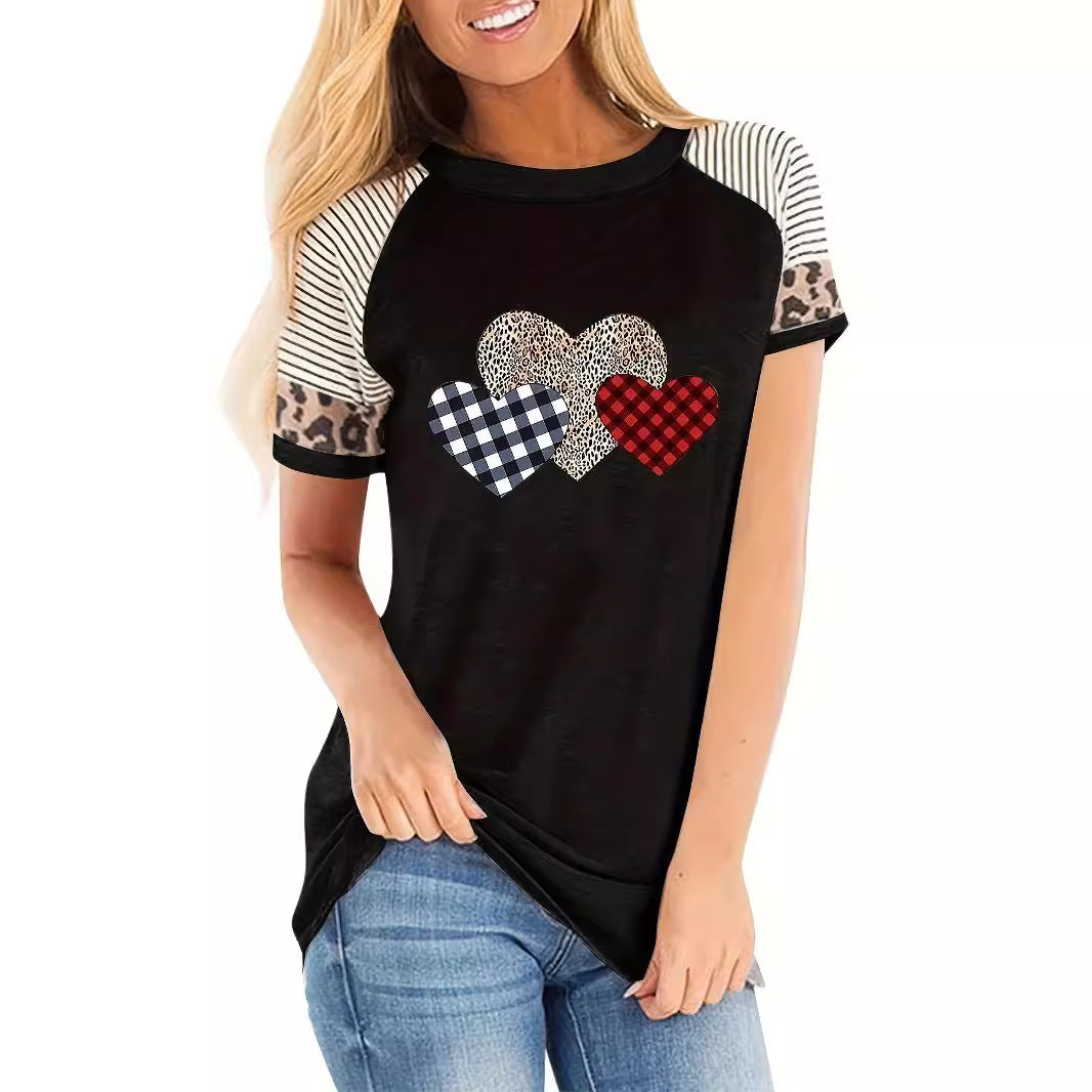 Damen T-Shirt mit Herzmotiv und modischem Streifenmix EB