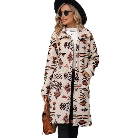 Damen modische Teddyjacke mit einzigartigem geometrischem Muster EB