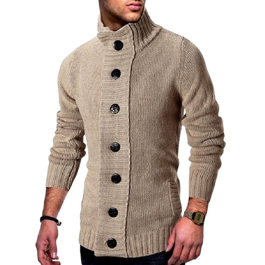 Herren Strickjacke mit hohem Kragen und markanten Knopfdetails EB