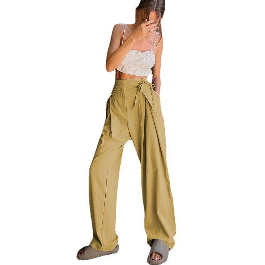Damen Weitgeschnittene Chinohose mit seitlichem Bindegürtel EB