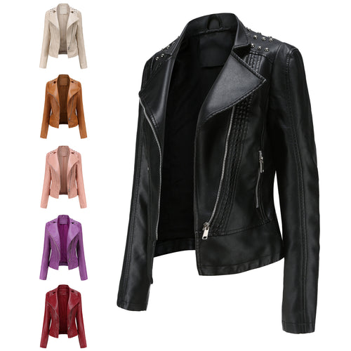 Damen nan taillierte Bikerjacke aus Kunstleder mit Nieten und asymmetrischem Reißverschluss EB