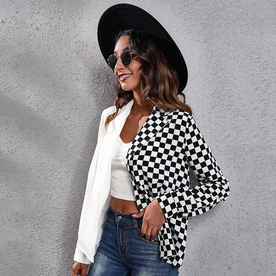 Damen Blazer mit asymmetrischem Karomuster und elegantem Schnitt EB