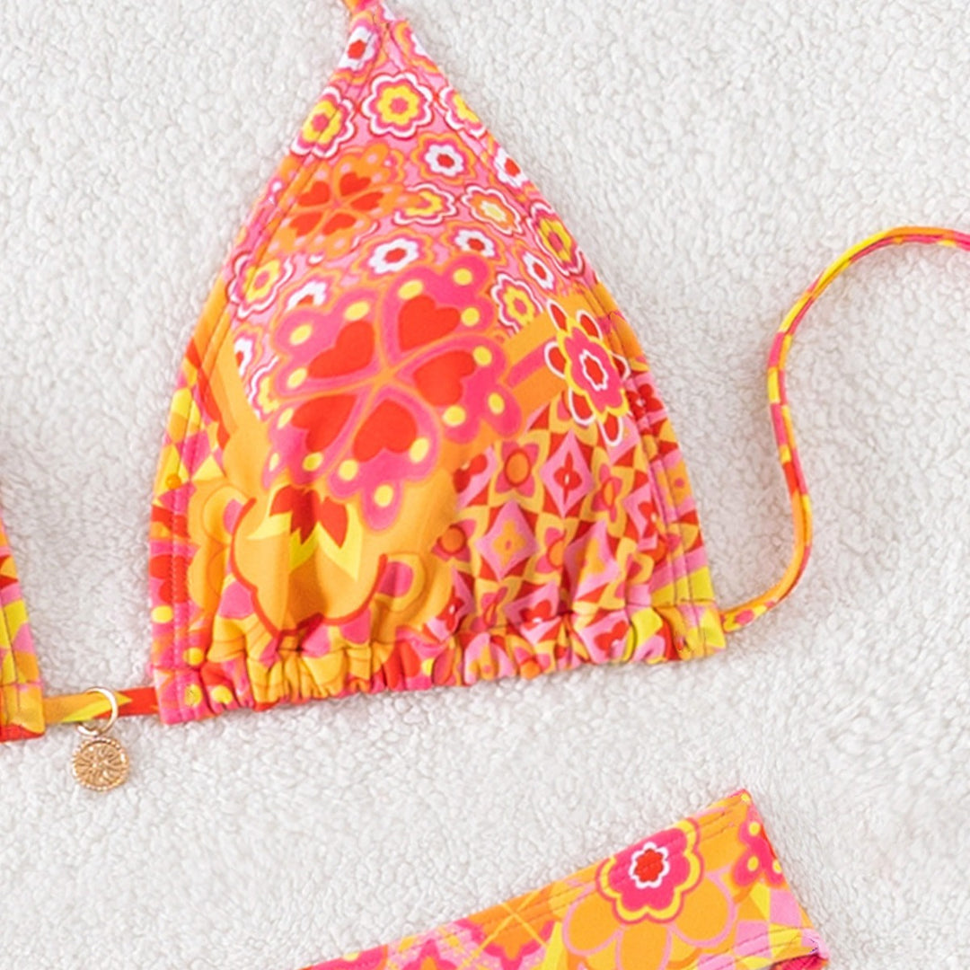 Damen Triangel-Bikini mit einzigartigem Mosaik-Muster und verstellbaren Bindebändern EB