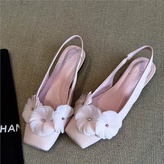 Damen Slingback Schuhe mit floralen Applikationen und komfortablem Absatz EB