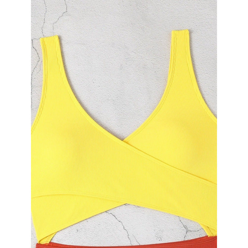 Damen Cut-Out Badeanzug mit hohem Bund und Wickeldesign EB