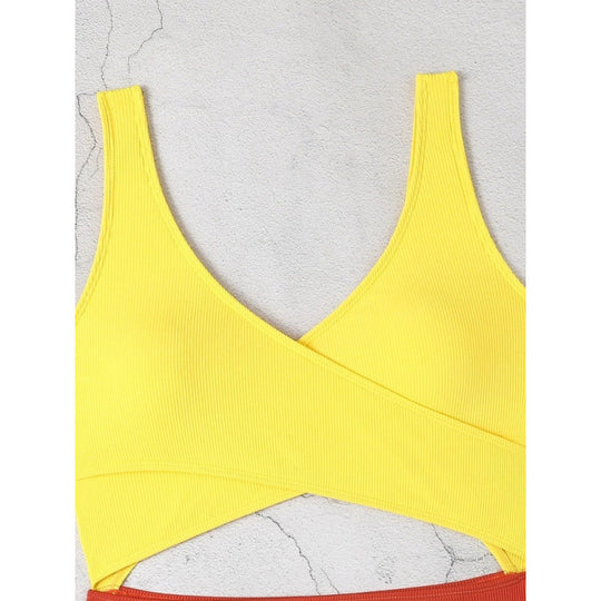 Damen Cut-Out Badeanzug mit hohem Bund und Wickeldesign EB