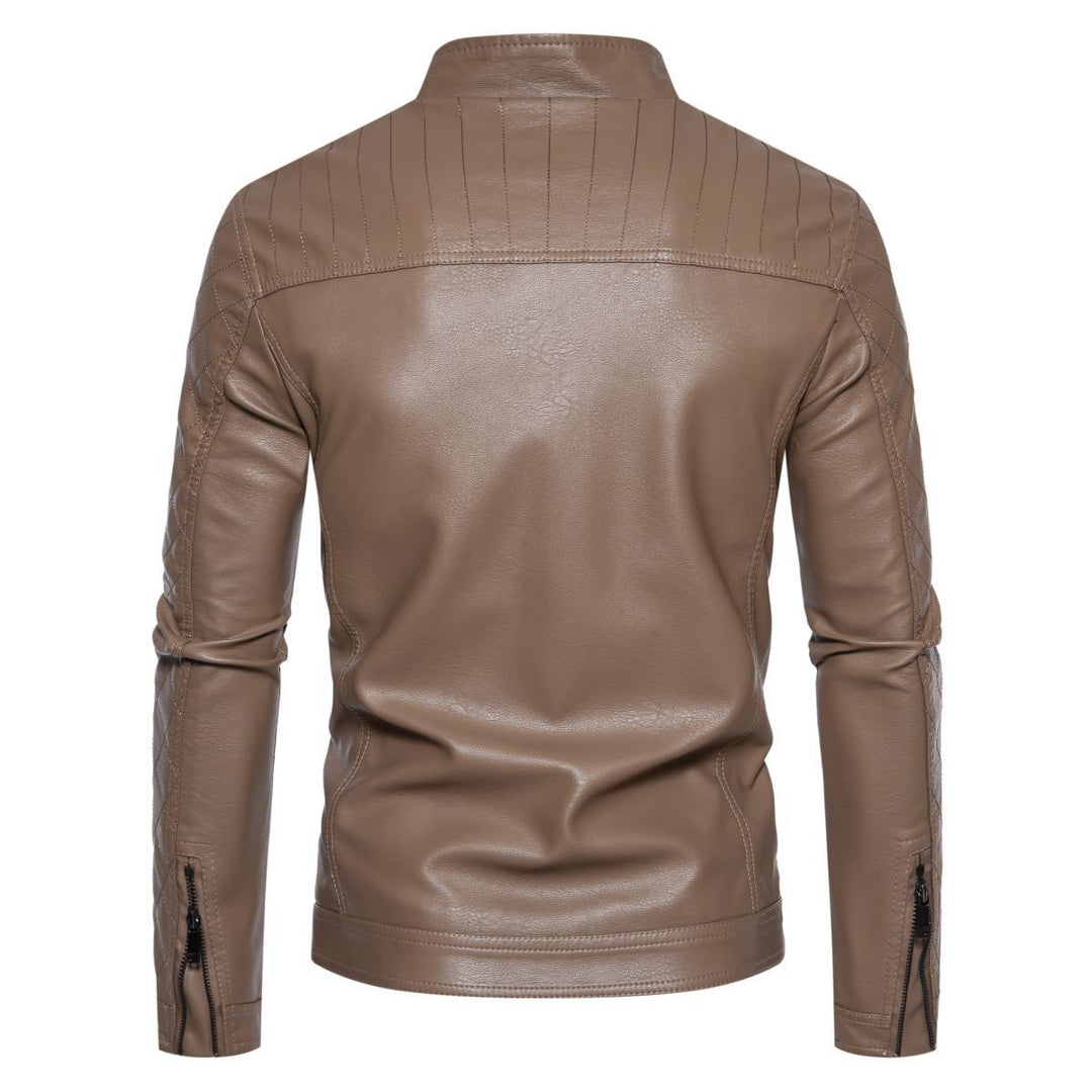 Herren nan taillierte Lederimitat-Bikerjacke mit Stehkragen und gesteppter Ärmeldetail EB