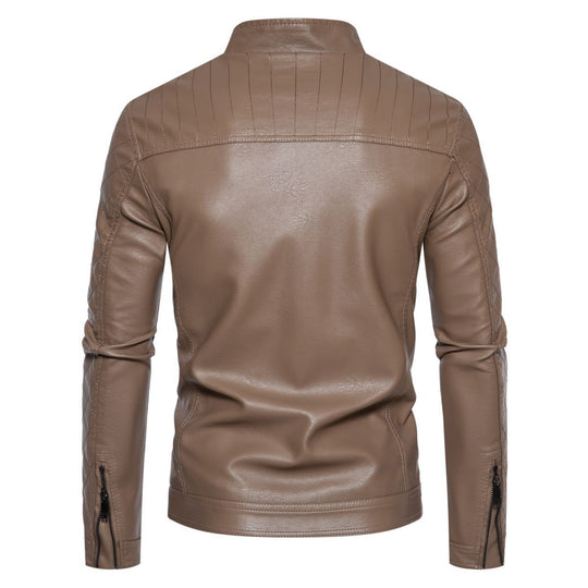 Herren nan taillierte Lederimitat-Bikerjacke mit Stehkragen und gesteppter Ärmeldetail EB