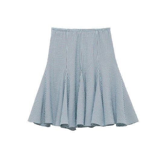 Damen ausgestellter Gingham-Rock mit Faltenwurf EB