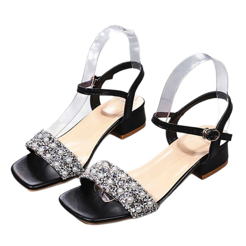 Damen elegante Riemensandalen mit transparentem Obermaterial und glitzernden Perlen EB
