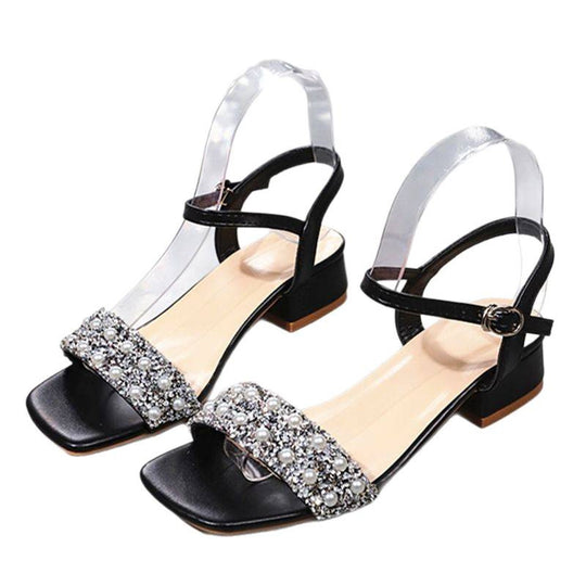 Damen elegante Riemensandalen mit transparentem Obermaterial und glitzernden Perlen EB