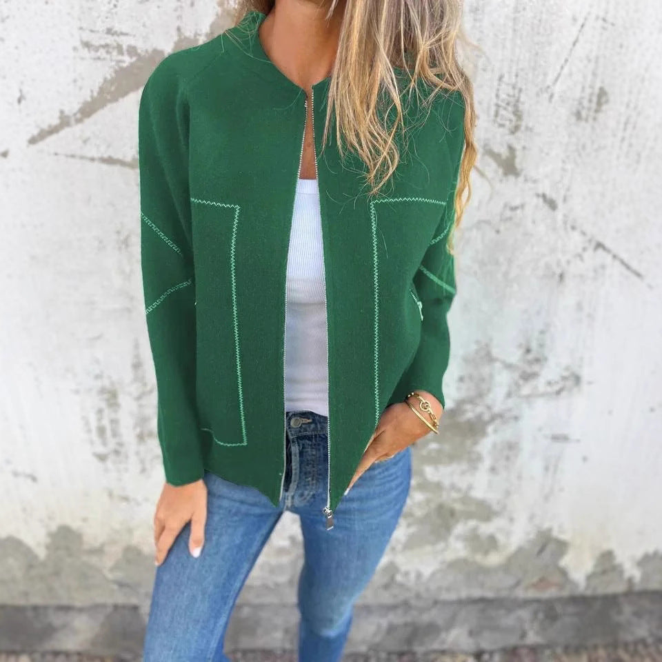 Damen Strickjacke mit eleganten Zipper-Details und feinem Strukturmuster EB