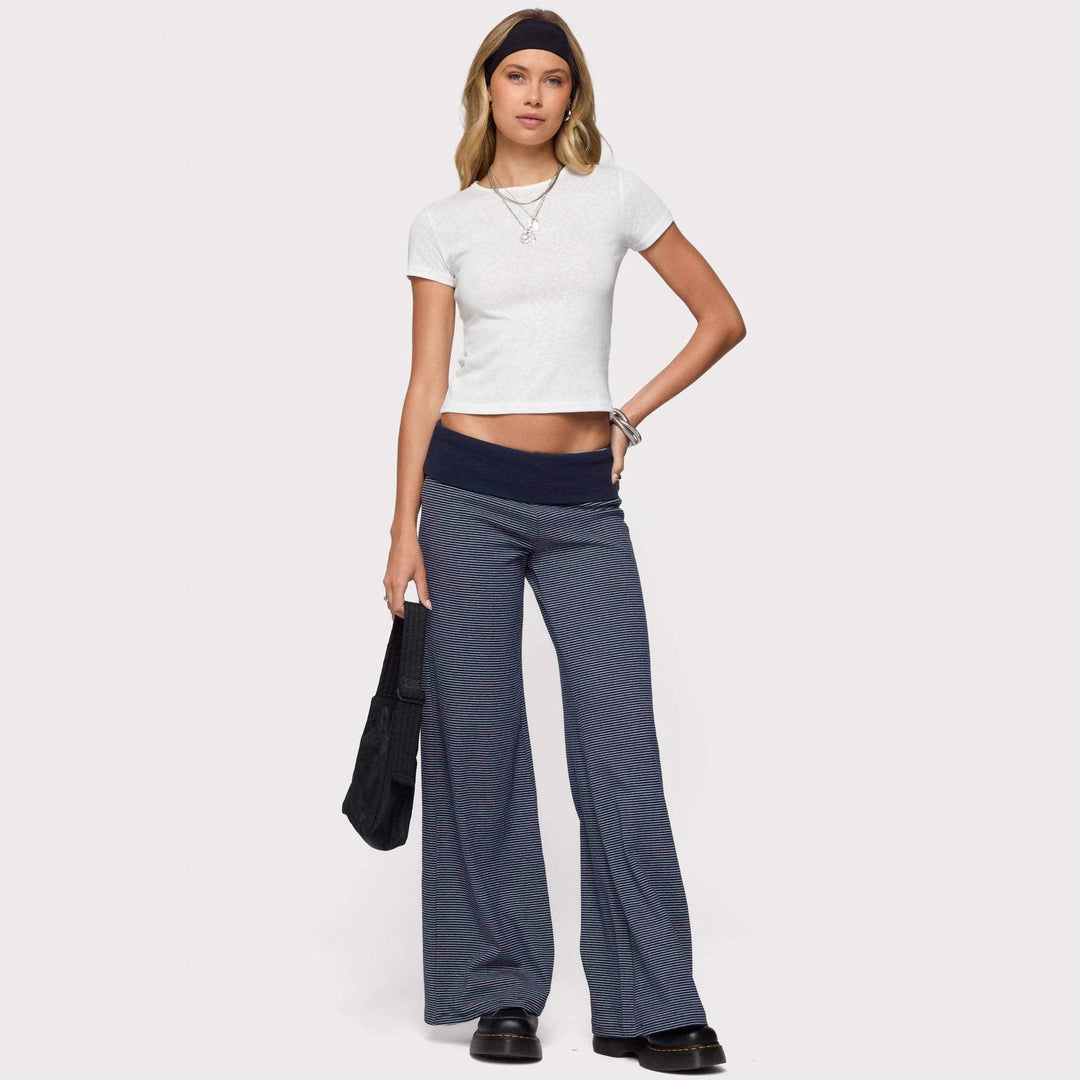 Damen weite Lounge-Hose mit elastischem Bund und maritimem Streifenmuster EB