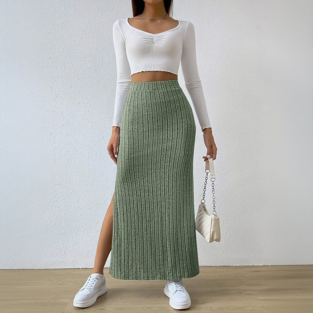 Damen gerippter Midirock mit hohem Bund und figurumspielender A-Linie Eichborn Berlin
