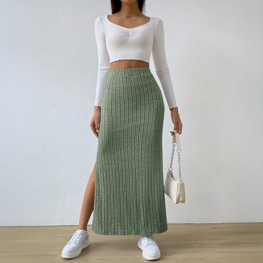 Damen gerippter Midirock mit hohem Bund und figurumspielender A-Linie Eichborn Berlin