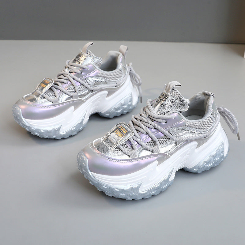 Damen modische Sneakers mit glänzenden Akzenten und stoßdämpfendem Sohlenprofil EB