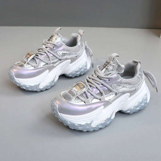 Damen modische Sneakers mit glänzenden Akzenten und stoßdämpfendem Sohlenprofil EB