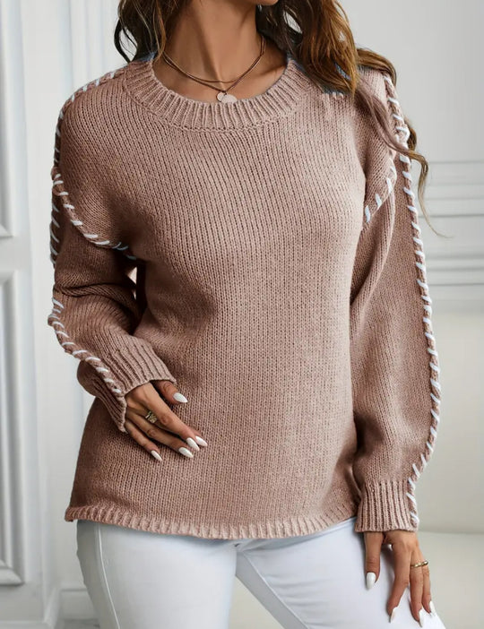 Damen Großer Strickpullover mit dekorativem Saum EB