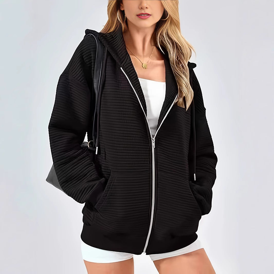 Damen lässiger Pullover mit halbem Reißverschluss und Rippstruktur EB