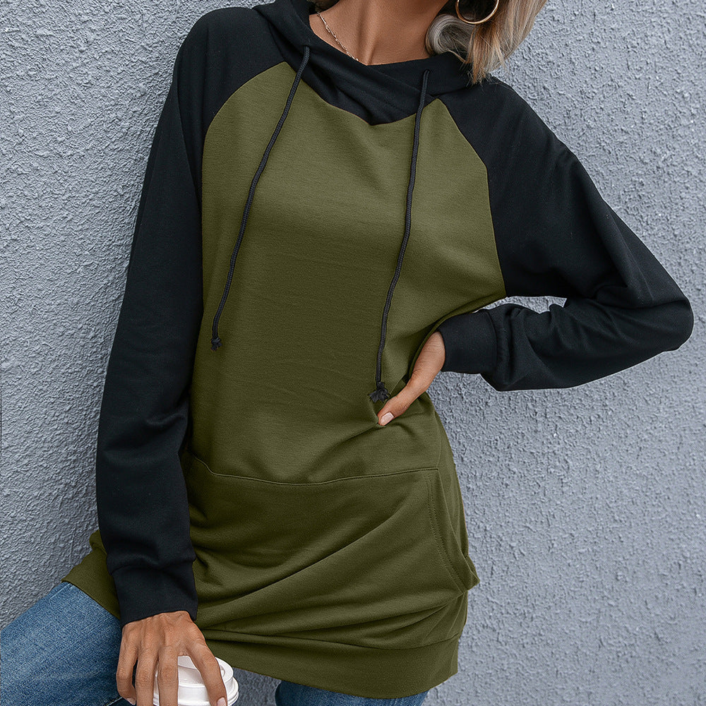 Damen lässiger Kapuzenpullover mit Taschen und sportlichem Raglan-Schnitt EB