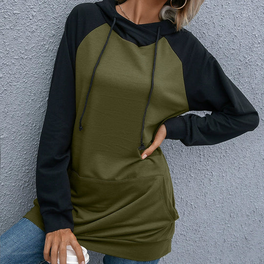 EB | Hoodie Lockere Passform Weiches Strickmaterial Raglanärmel Kapuze mit Kordelzug