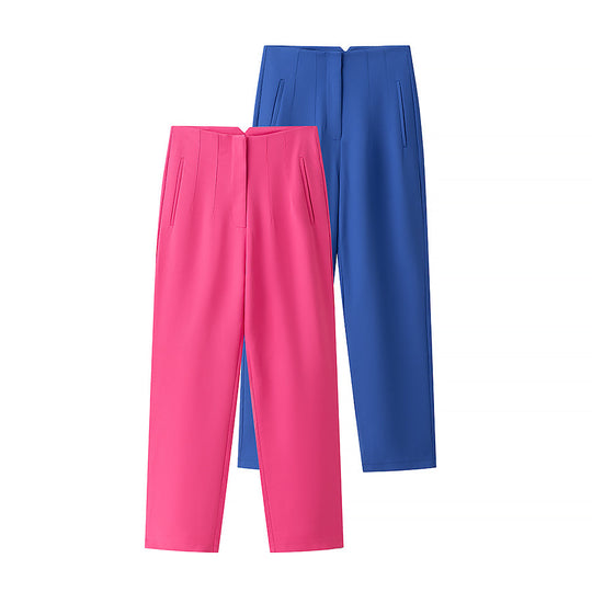 Damen elegante Hochbundhose mit feinen Falten und praktischen Taschen EB