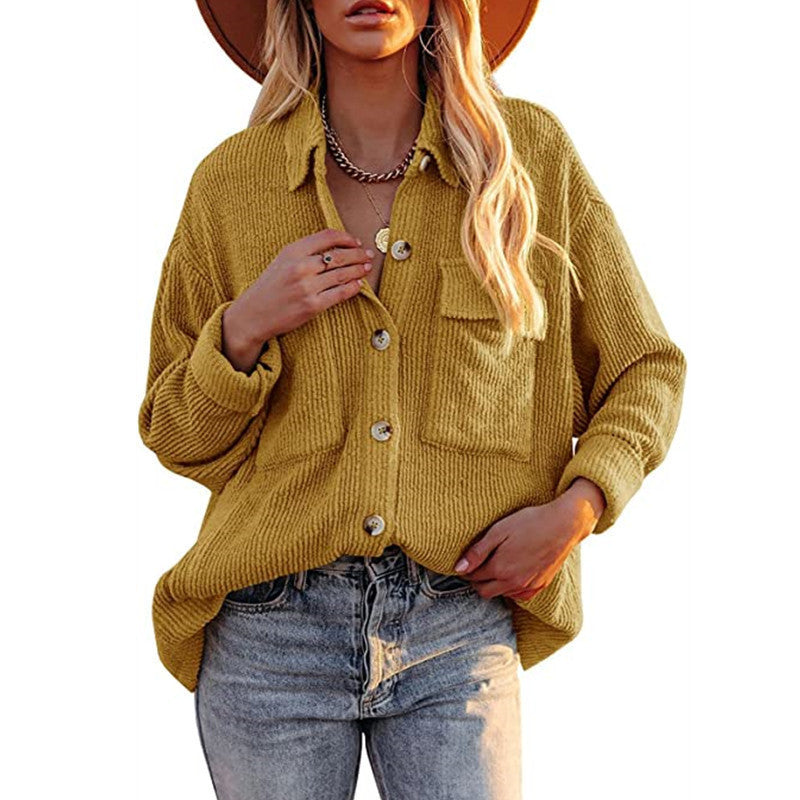 Damen Lässige Strickjacke mit Knopfleiste und Brusttasche EB