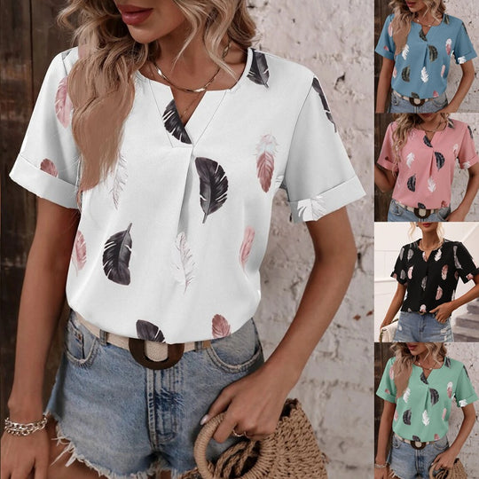 Damen Trendy Bluse mit Blattmuster und lässigem Schnitt EB
