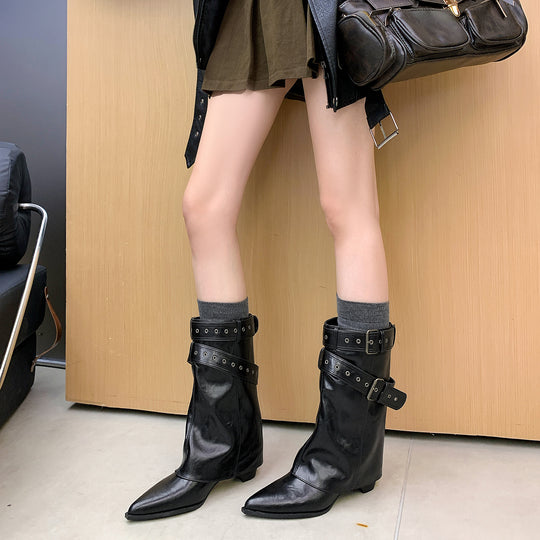 Damen Stiefeletten mit modischem Riemen und elegantem Blockabsatz EB