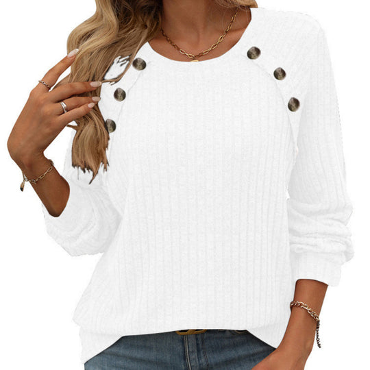 Damen Pullover mit dekorativen Knöpfen und strukturiertem Design EB