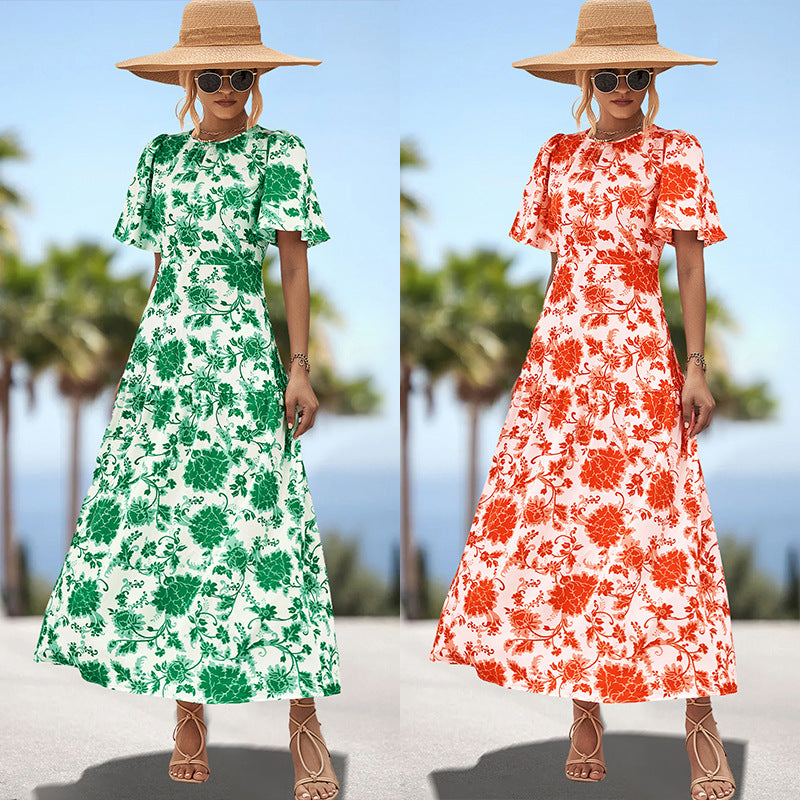 Damen Maxikleid mit floralem Print und eleganter Raffung EB
