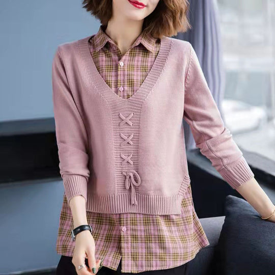 Damen Strickpullover mit raffiniertem Kordelzug und V-Ausschnitt EB
