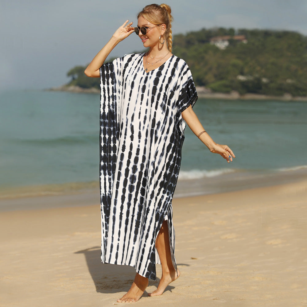 Damen luftiger Strandkaftan mit asymmetrischem Schnitt EB