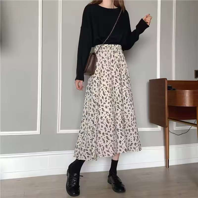 Damen Midirock mit floralen Mustern und elastischem Bund EB