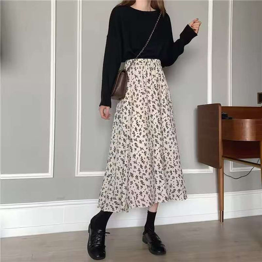 Damen Midirock mit floralen Mustern und elastischem Bund EB