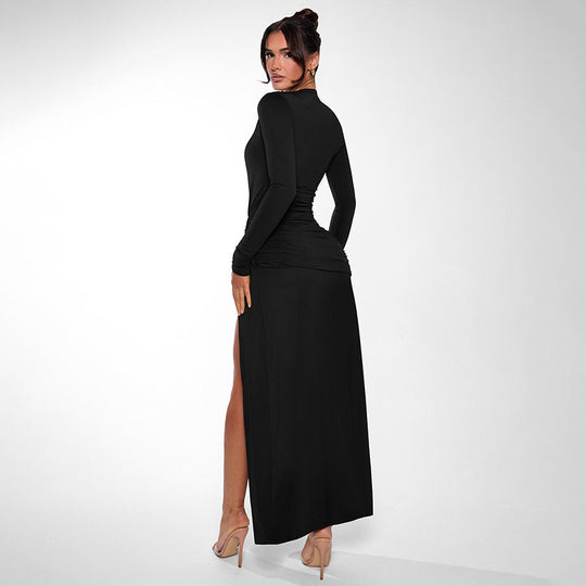 Damen Elegantes Maxi-Kleid mit tiefem V-Ausschnitt und schickem Wickel-Design EB