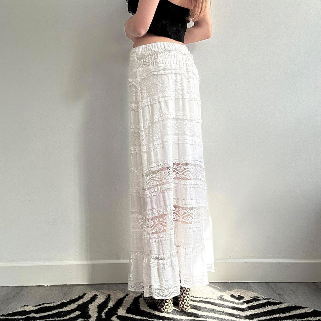 Damen Midirock mit elegantem Rüschensaum und dekorativem Taillengürtel EB