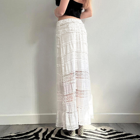 Damen Midirock mit elegantem Rüschensaum und dekorativem Taillengürtel EB