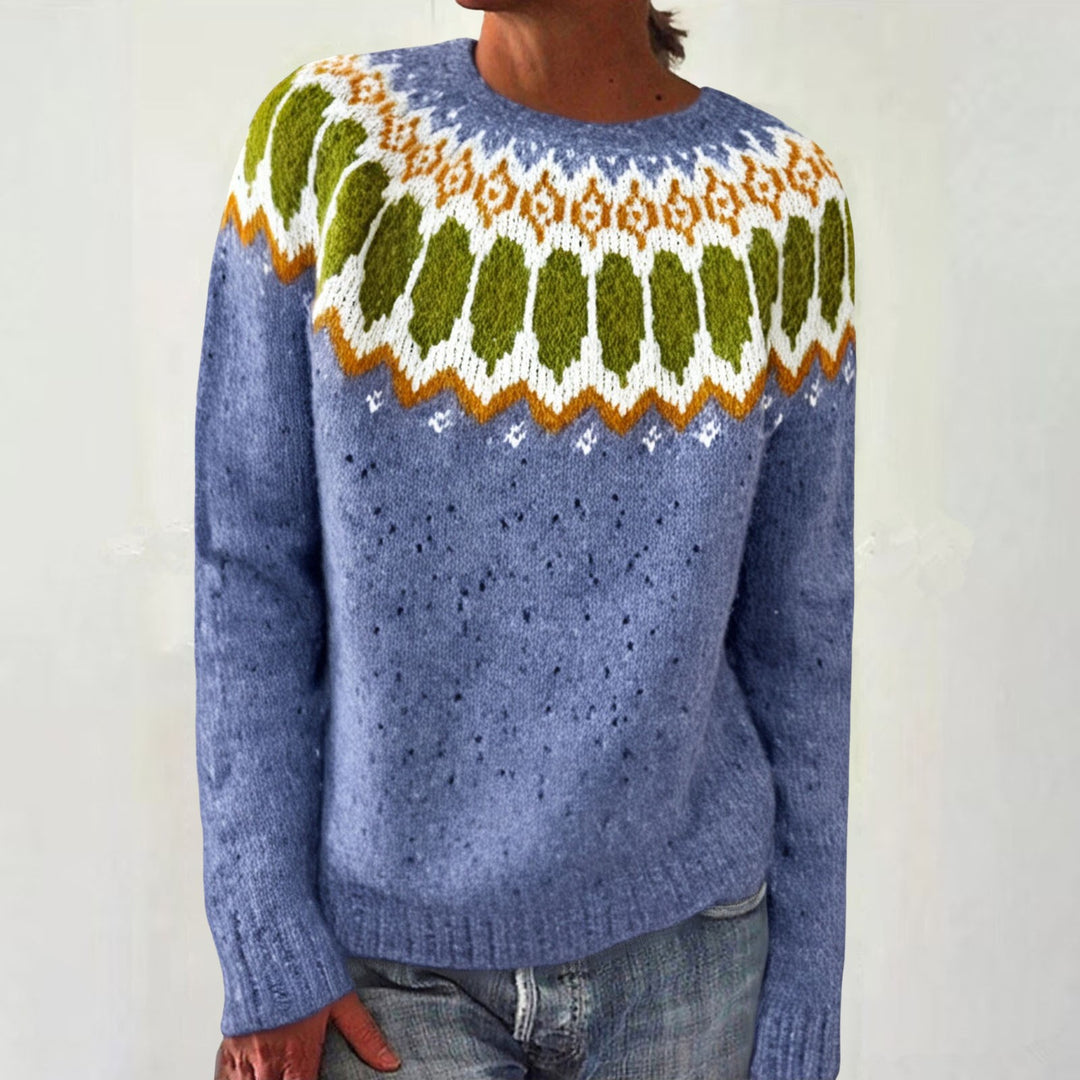 Damen nan Norwegerpullover aus Wollmix mit Rundhalsausschnitt und traditionellem Fair-Isle-Yoke EB