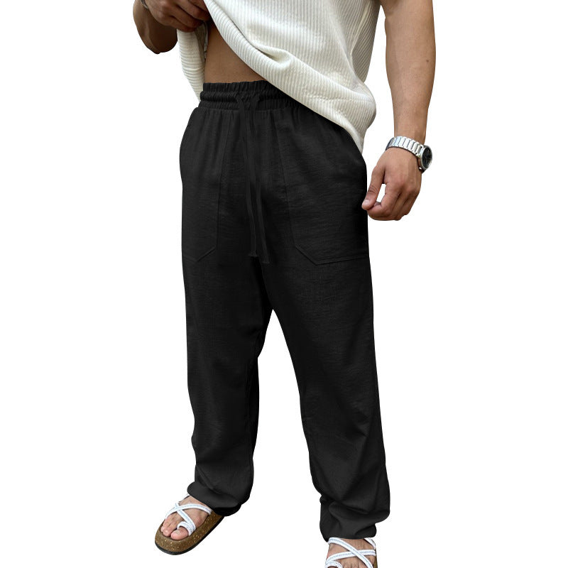 Herren Bequeme Leinenfreizeithose mit elastischem Bund und praktischen Seitentaschen EB