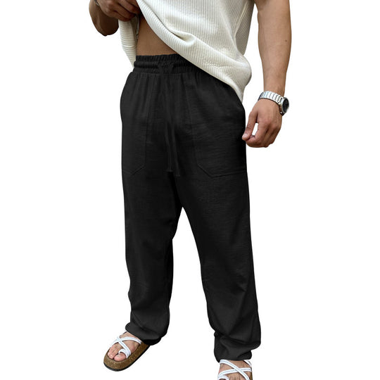 Herren Bequeme Leinenfreizeithose mit elastischem Bund und praktischen Seitentaschen EB