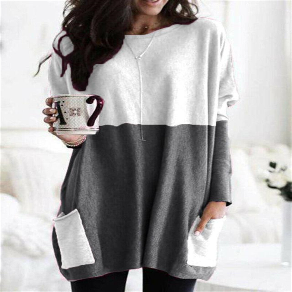 Damen nan oversized Longshirt mit Kontrastblock und aufgesetzten Taschen EB